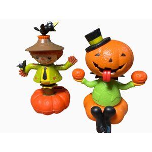 Halloween Pumpkin & Scarecrow Solar Bobblehead Figures